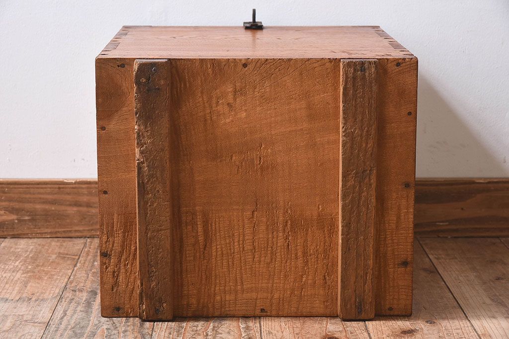アンティーク雑貨　昭和レトロ　古いタモ材製木箱(ゴミ箱、収納箱)