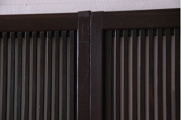 和製アンティーク　古い木のガラス入り格子戸(引き戸、建具)4枚セット