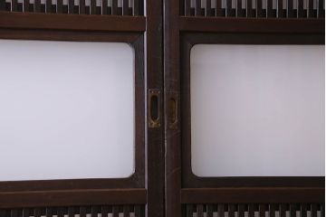 和製アンティーク　古い木のガラス入り格子戸(引き戸、建具)4枚セット