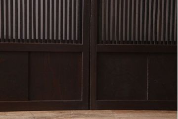 和製アンティーク　古い木のガラス入り格子戸(引き戸、建具)4枚セット