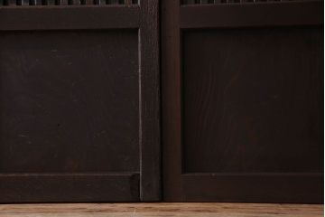 和製アンティーク　古い木のガラス入り格子戸(引き戸、建具)4枚セット