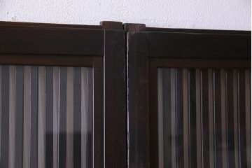 和製アンティーク　古い木のガラス入り格子戸(引き戸、建具)4枚セット