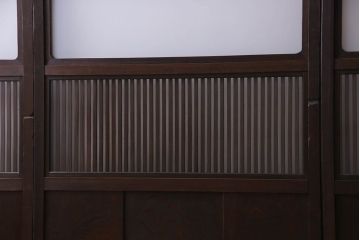 和製アンティーク　古い木のガラス入り格子戸(引き戸、建具)4枚セット