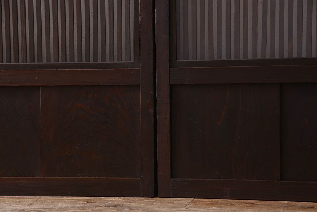 和製アンティーク　古い木のガラス入り格子戸(引き戸、建具)4枚セット