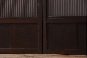 和製アンティーク　古い木のガラス入り格子戸(引き戸、建具)4枚セット