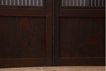 和製アンティーク　古い木のガラス入り格子戸(引き戸、建具)4枚セット