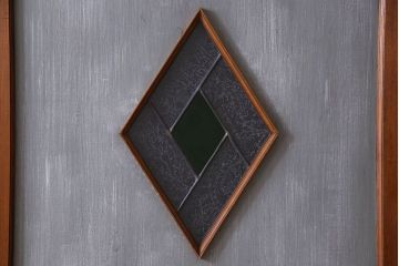 アンティーク雑貨　ラフジュ工房オリジナルステンドグラス　ペイント建具　ステンドグラス入り板戸(引き戸)2枚セット