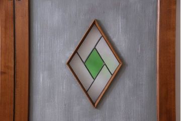 アンティーク雑貨　ラフジュ工房オリジナルステンドグラス　ペイント建具　ステンドグラス入り板戸(引き戸)2枚セット
