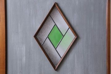 アンティーク雑貨　ラフジュ工房オリジナルステンドグラス　ペイント建具　ステンドグラス入り板戸(引き戸)2枚セット