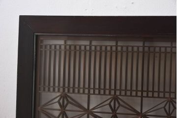 アンティーク雑貨　和製アンティーク　古い木製のガラス書院欄間(明かり取り、明り取り)(2)
