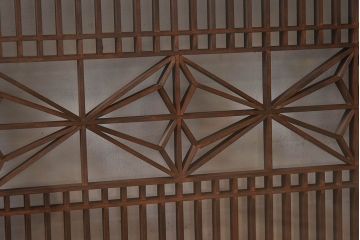 アンティーク雑貨　和製アンティーク　古い木製のガラス書院欄間(明かり取り、明り取り)(2)