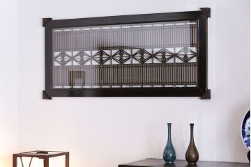 アンティーク雑貨　和製アンティーク　古い木製のガラス書院欄間(明かり取り、明り取り)(2)