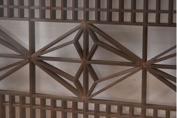 アンティーク雑貨　和製アンティーク　古い木製のガラス書院欄間(明かり取り、明り取り)(1)