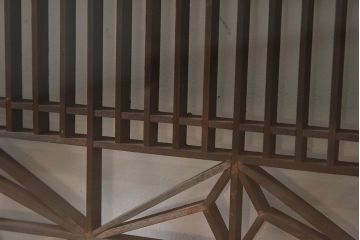 アンティーク雑貨　和製アンティーク　古い木製のガラス書院欄間(明かり取り、明り取り)(1)