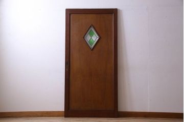 和製アンティーク　ラフジュ工房オリジナルステンドグラス　美しいステンドグラス入り板戸(引き戸、建具)(2)