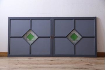 ペイント建具　シックな色合いが素敵な引き戸2枚セット(窓、仕切り戸)(R-026225)
