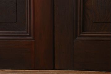 和製アンティーク　腰板ケヤキ材　味わいのある木味のガラス戸(引き戸)4枚組