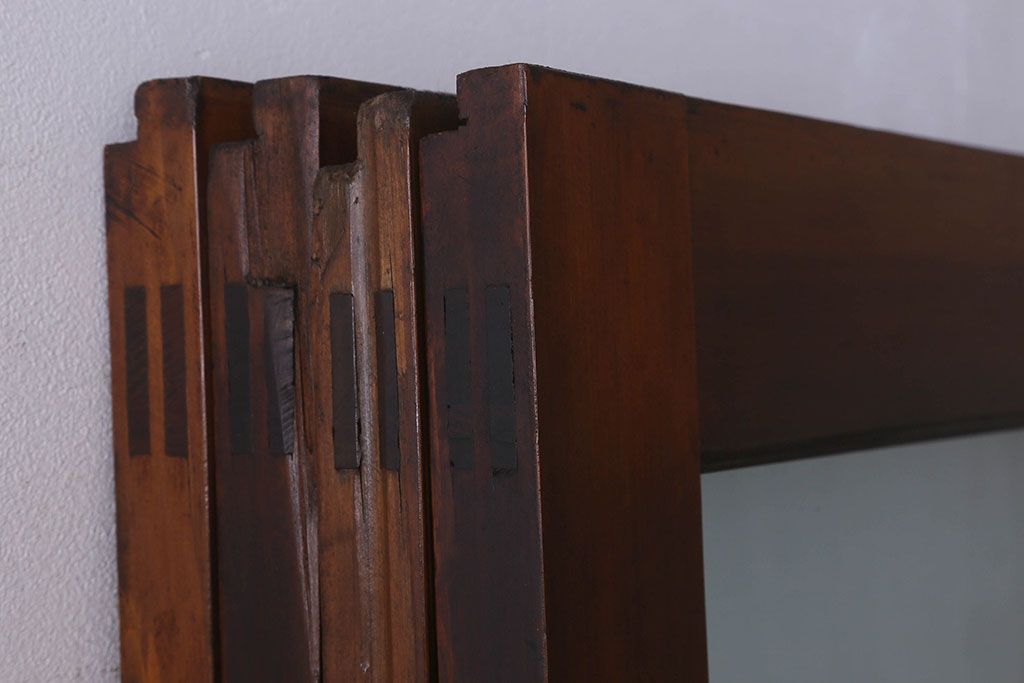 和製アンティーク　腰板ケヤキ材　味わいのある木味のガラス戸(引き戸)4枚組