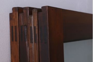 和製アンティーク　腰板ケヤキ材　味わいのある木味のガラス戸(引き戸)4枚組