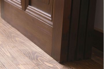 和製アンティーク　腰板ケヤキ材　味わいのある木味のガラス戸(引き戸)4枚組