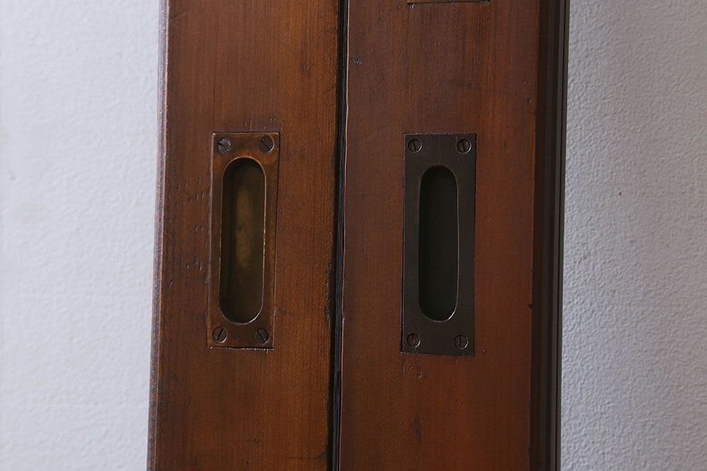 和製アンティーク　腰板ケヤキ材　味わいのある木味のガラス戸(引き戸)4枚組