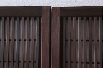 和製アンティーク　裏障子付き　ガラス帯の格子戸(引き戸、建具)2枚セット