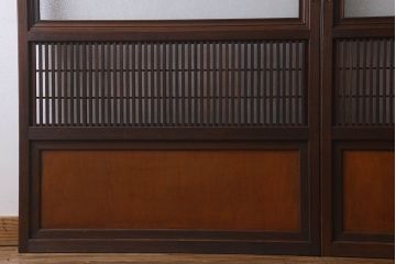 和製アンティーク　裏障子付き　ガラス帯の格子戸(引き戸、建具)2枚セット