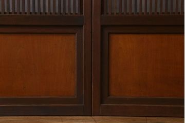 和製アンティーク　裏障子付き　ガラス帯の格子戸(引き戸、建具)2枚セット