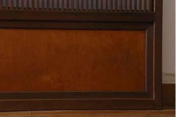 和製アンティーク　裏障子付き　ガラス帯の格子戸(引き戸、建具)2枚セット