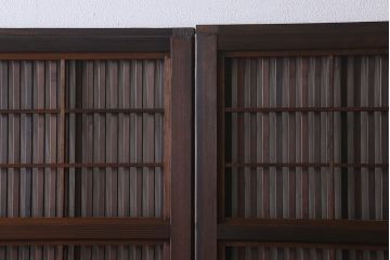 和製アンティーク　裏障子付き　ガラス帯の格子戸(引き戸、建具)2枚セット