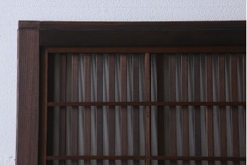 和製アンティーク　裏障子付き　ガラス帯の格子戸(引き戸、建具)2枚セット