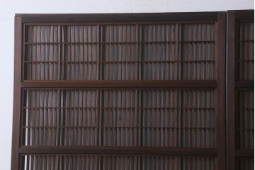 和製アンティーク　裏障子付き　ガラス帯の格子戸(引き戸、建具)2枚セット