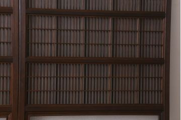 和製アンティーク　裏障子付き　ガラス帯の格子戸(引き戸、建具)2枚セット