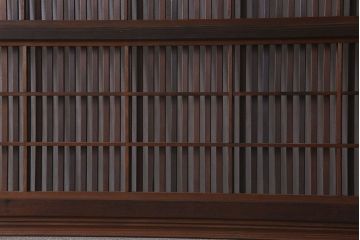 和製アンティーク　裏障子付き　ガラス帯の格子戸(引き戸、建具)2枚セット