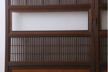和製アンティーク　裏障子付き　ガラス帯の格子戸(引き戸、建具)2枚セット