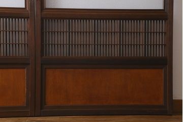 和製アンティーク　裏障子付き　ガラス帯の格子戸(引き戸、建具)2枚セット