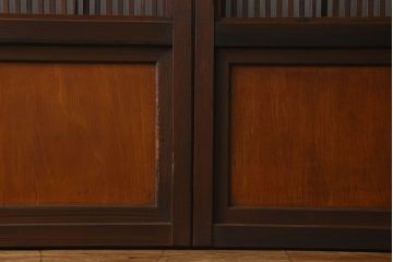 和製アンティーク　裏障子付き　ガラス帯の格子戸(引き戸、建具)2枚セット