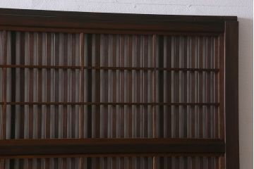 和製アンティーク　裏障子付き　ガラス帯の格子戸(引き戸、建具)2枚セット