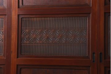 和製アンティーク　美しい組子が目を惹く格子帯戸(引き戸、建具、ガラス帯戸)4枚セット
