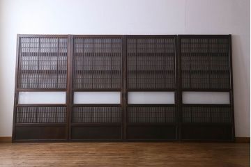 【I様ご成約済み】和製アンティーク　古い木の裏障子付き格子戸(引き戸、建具)4枚セット