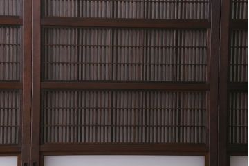 【I様ご成約済み】和製アンティーク　古い木の裏障子付き格子戸(引き戸、建具)4枚セット