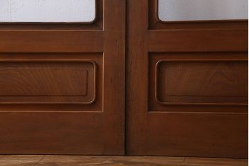 和製アンティーク　腰板ケヤキ材　上品なガラス戸(引き戸、建具)4枚セット