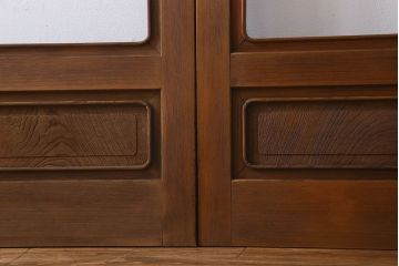 和製アンティーク　腰板ケヤキ材　上品なガラス戸(引き戸、建具)4枚セット