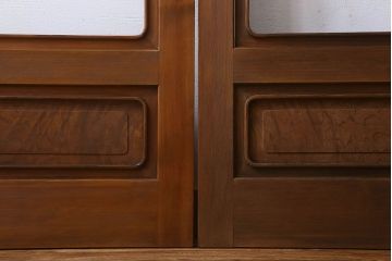 和製アンティーク　腰板ケヤキ材　上品なガラス戸(引き戸、建具)4枚セット