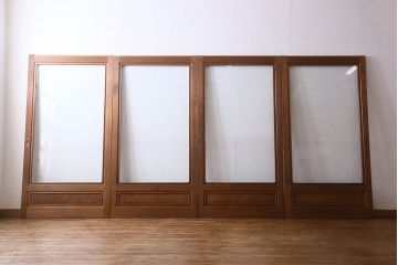 和製アンティーク　腰板ケヤキ材　上品なガラス戸(引き戸、建具)4枚セット