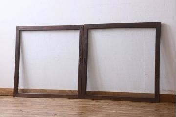 和製アンティーク　ケヤキ材　レトロなガラス戸(引き戸、建具、窓)(R-026251)