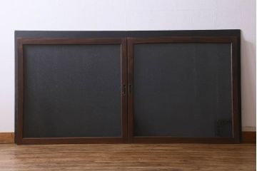 和製アンティーク　ケヤキ材　レトロなガラス戸(引き戸、建具、窓)(R-026251)