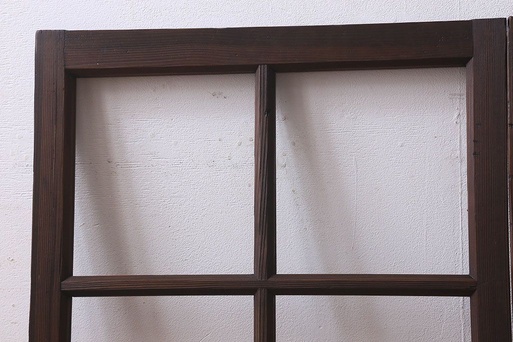 和製アンティーク　古い木のシンプルなガラス戸2枚セット(窓)