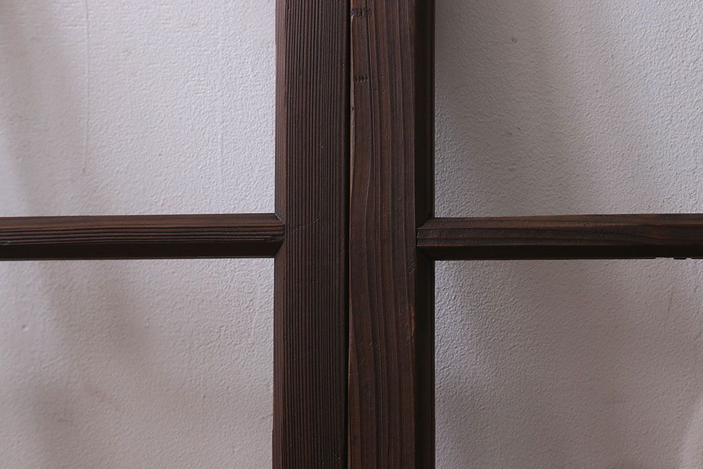 和製アンティーク　古い木のシンプルなガラス戸2枚セット(窓)