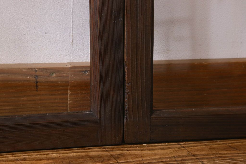 和製アンティーク　古い木のシンプルなガラス戸2枚セット(窓)